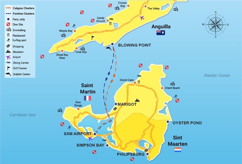 SXM Airport to Anguilla - Route Map
