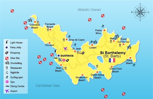 Large detailed road and tourist map of St. Barthelemy island. St. Barthelemy  island road and tourist map